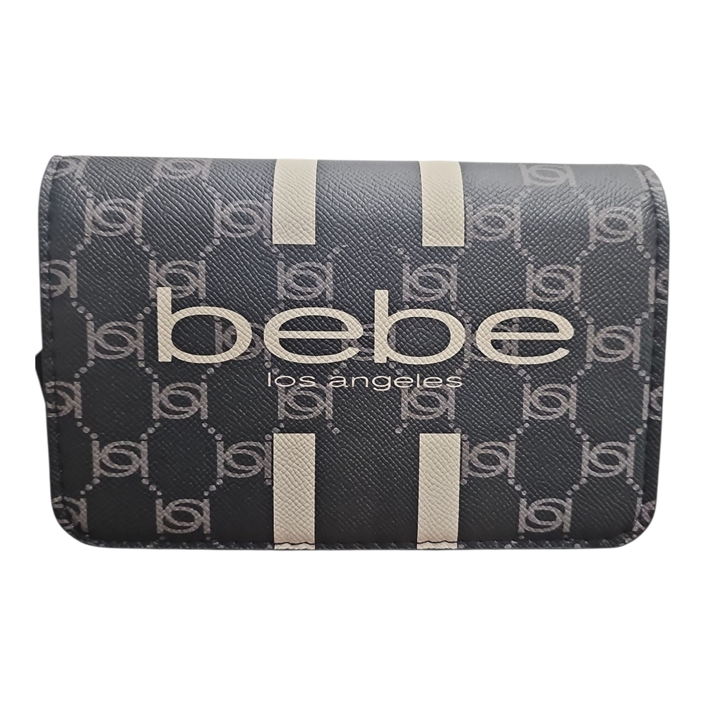 Bebe L.A. PAISLEY FLAP Black & Cream Crossbody/ Clutch,Wallet Chain Detail Strap - Picture 2 of 5